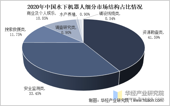 2020年中国水下机器人细分市场结构占比情况