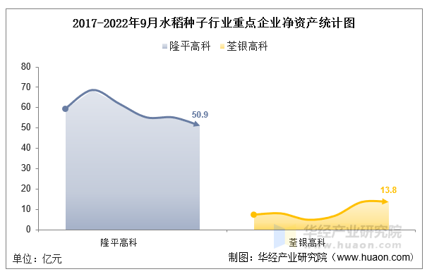 2017-2022年9月水稻种子行业重点企业净资产统计图