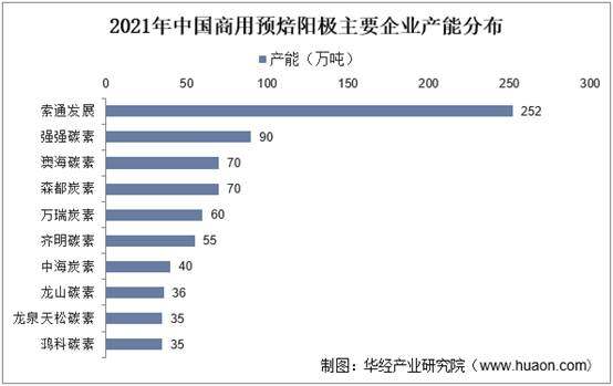 2021年中国商用预焙阳极主要企业产能分布