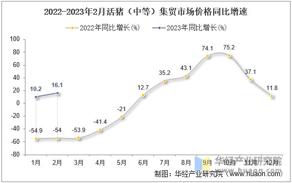 2022-2023年2月活猪（中等）集贸市场价格同比增速
