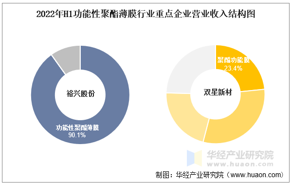 2022年H1功能性聚酯薄膜行业重点企业营业收入结构图