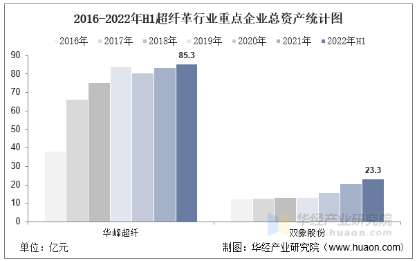 2016-2022年H1超纤革行业重点企业总资产统计图