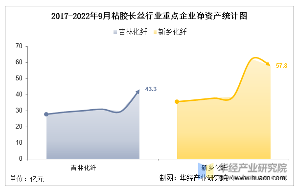 2017-2022年9月粘胶长丝行业重点企业净资产统计图