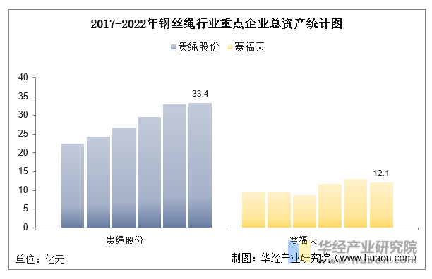 2017-2022年钢丝绳行业重点企业总资产统计图
