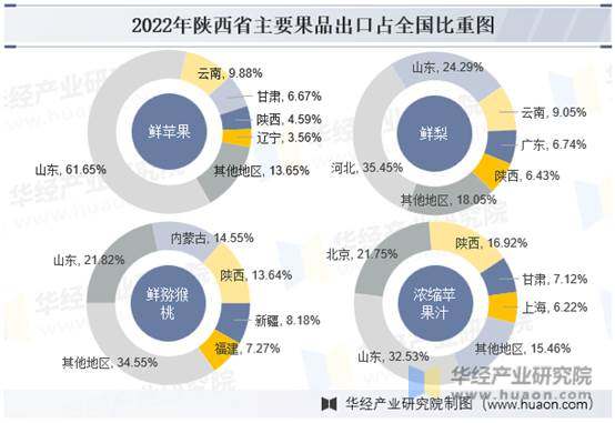 2022年陕西省主要果品出口占全国比重图