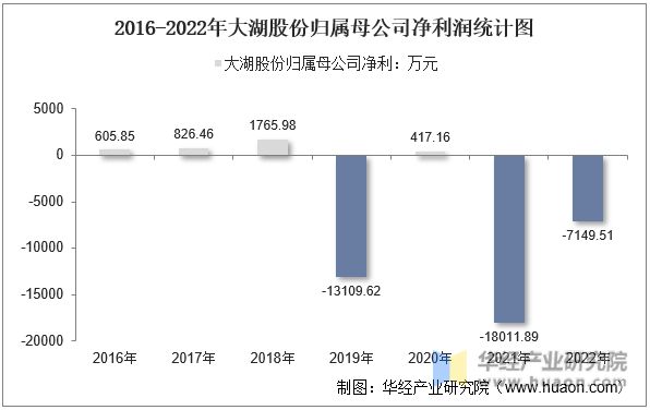 2016-2022年大湖股份归属母公司净利润统计图
