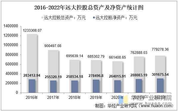 2016-2022年远大控股总资产及净资产统计图