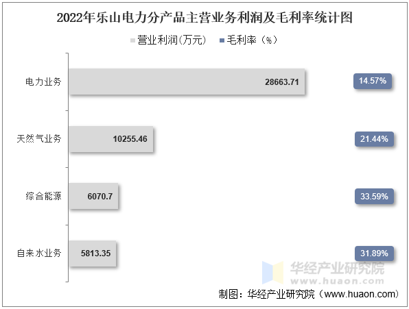 2022年乐山电力分产品主营业务利润及毛利率统计图