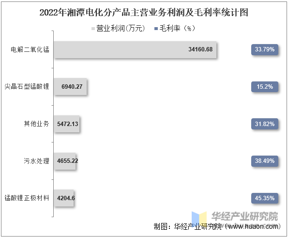 2022年湘潭电化分产品主营业务利润及毛利率统计图