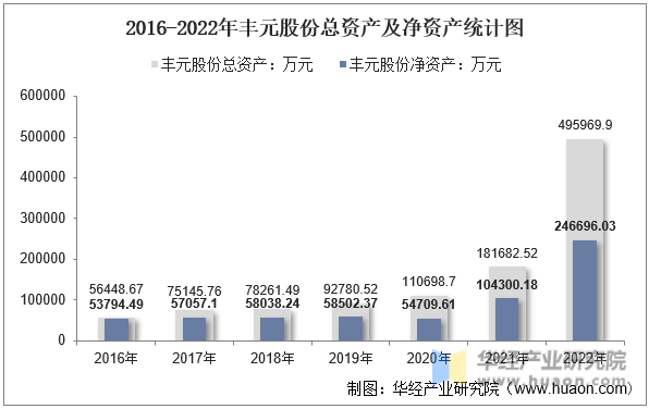 2016-2022年丰元股份总资产及净资产统计图