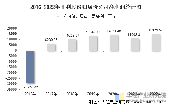 2016-2022年胜利股份归属母公司净利润统计图