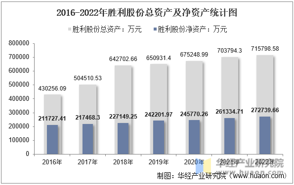 2016-2022年胜利股份总资产及净资产统计图