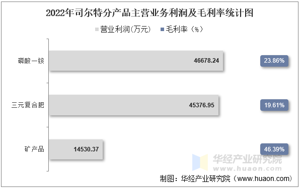 2022年司尔特分产品主营业务利润及毛利率统计图