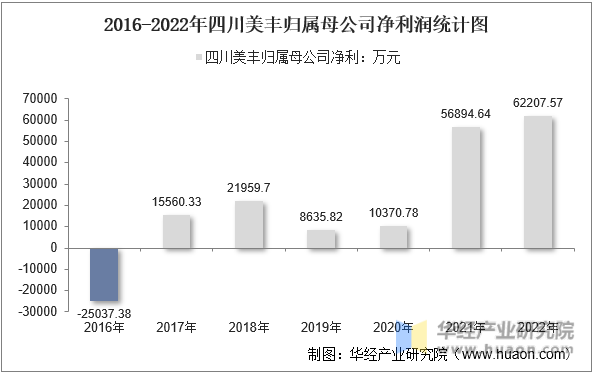 2016-2022年四川美丰归属母公司净利润统计图
