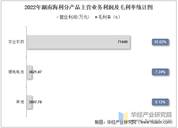 2022年湖南海利分产品主营业务利润及毛利率统计图