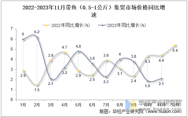 2022-2023年11月带鱼（0.5-1公斤）集贸市场价格同比增速