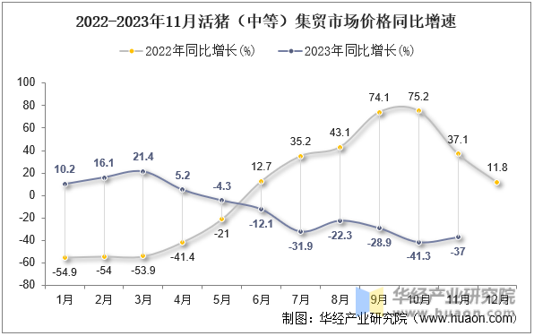 2022-2023年11月活猪（中等）集贸市场价格同比增速