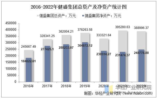 2016-2022年健盛集团总资产及净资产统计图