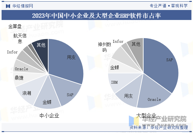 2023年中国中小企业及大型企业ERP软件市占率