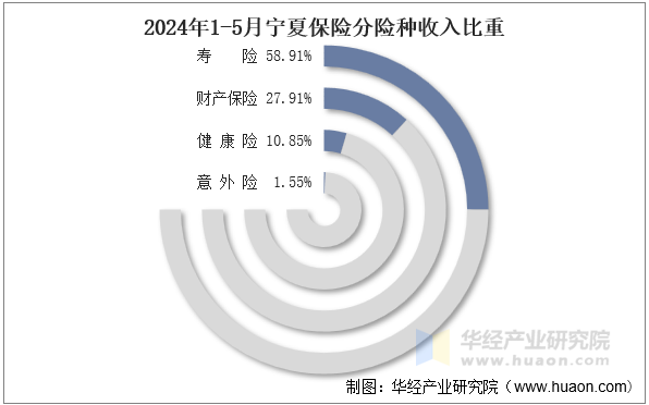 2024年1-5月宁夏保险分险种收入比重