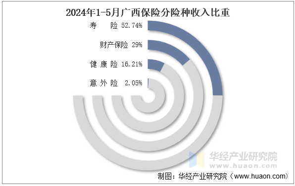 2024年1-5月广西保险分险种收入比重