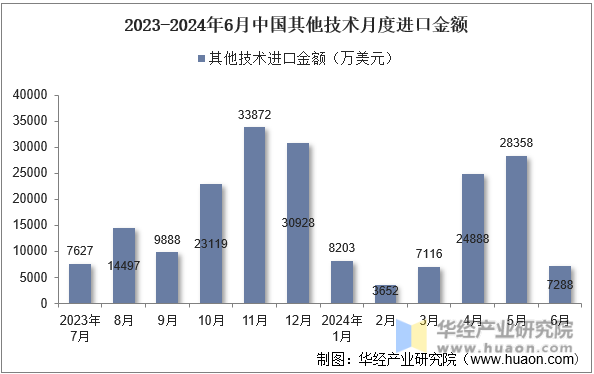 2023-2024年6月中国其他技术月度进口金额