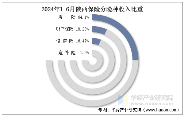 2024年1-6月陕西保险分险种收入比重