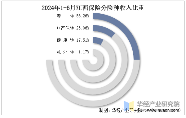 2024年1-6月江西保险分险种收入比重