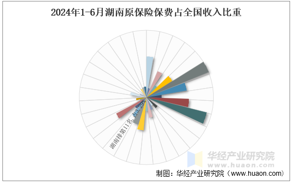 2024年1-6月湖南原保险保费占全国收入比重