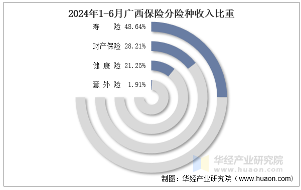 2024年1-6月广西保险分险种收入比重