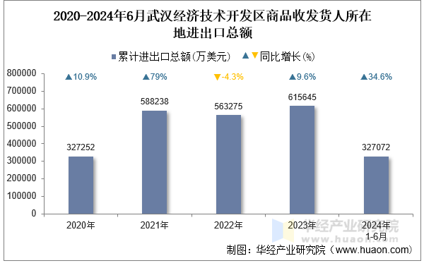 2020-2024年6月武汉经济技术开发区商品收发货人所在地进出口总额