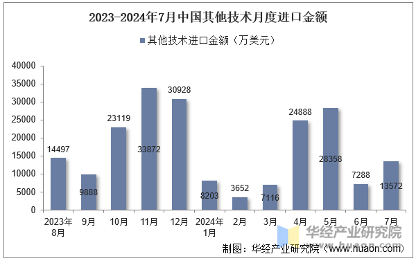 2023-2024年7月中国其他技术月度进口金额