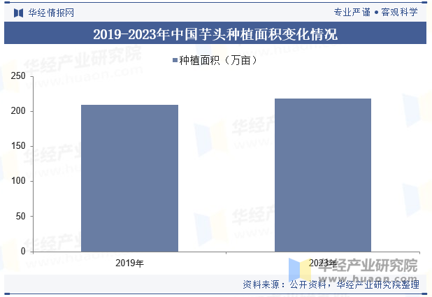 2019-2023年中国芋头种植面积变化情况