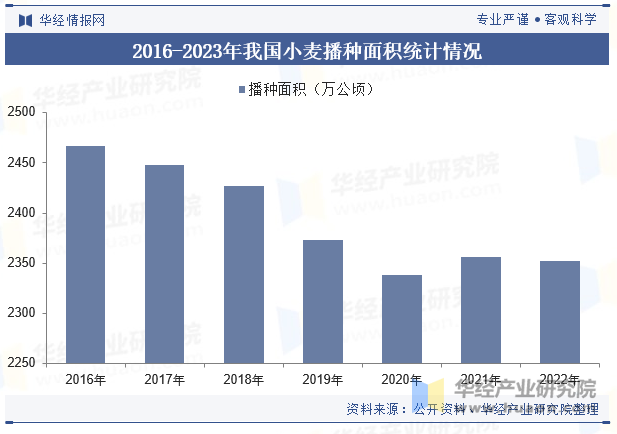 2016-2023年我国小麦播种面积统计情况