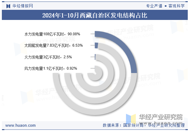 2024年1-10月西藏自治区发电结构占比