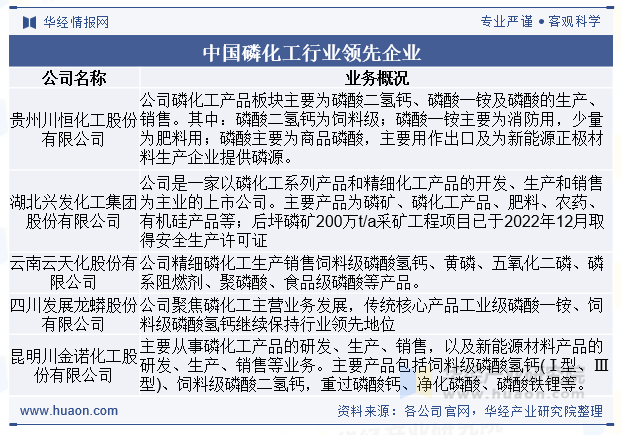 中国磷化工行业领先企业