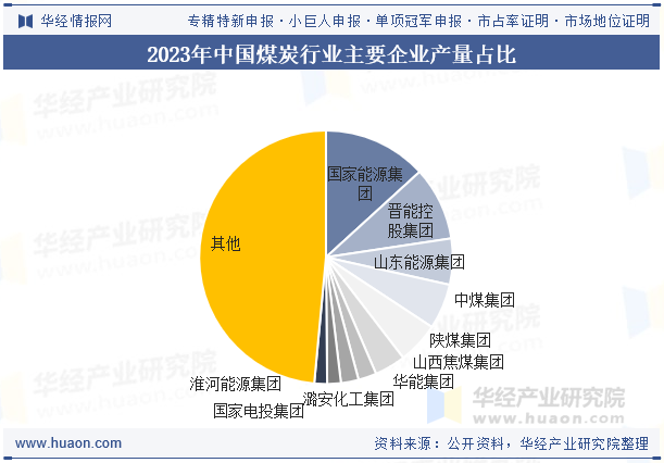 2023年中国煤炭行业主要企业产量占比