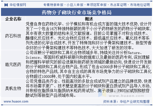 药物分子砌块行业市场竞争格局
