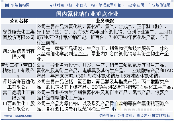 国内氰化钠行业重点企业