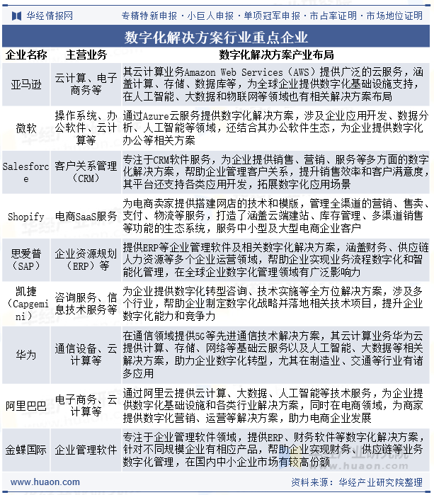 数字化解决方案行业重点企业