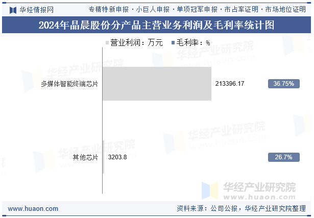 2024年晶晨股份分产品主营业务利润及毛利率统计图