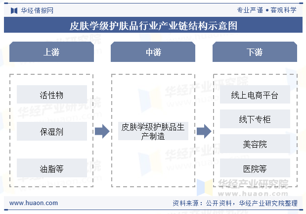 皮肤学级护肤品行业产业链结构示意图