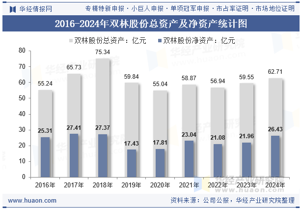 2016-2024年双林股份总资产及净资产统计图