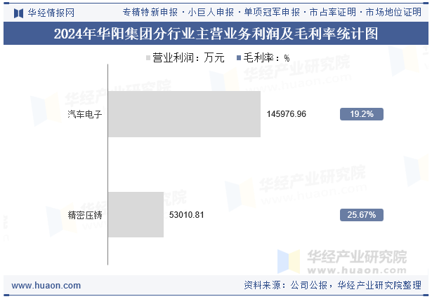 2024年华阳集团分行业主营业务利润及毛利率统计图