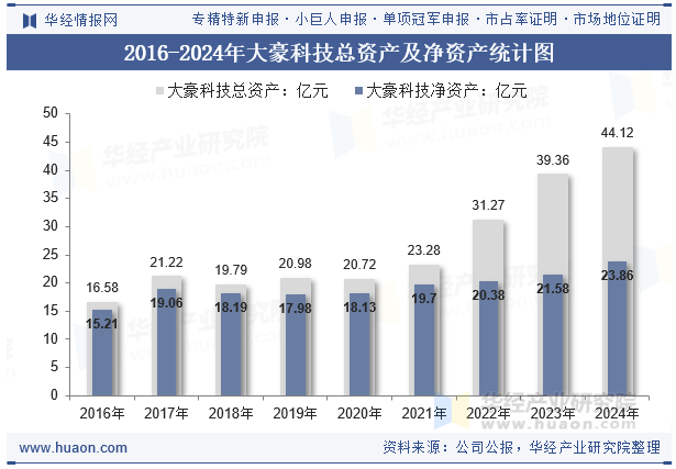 2016-2024年大豪科技总资产及净资产统计图