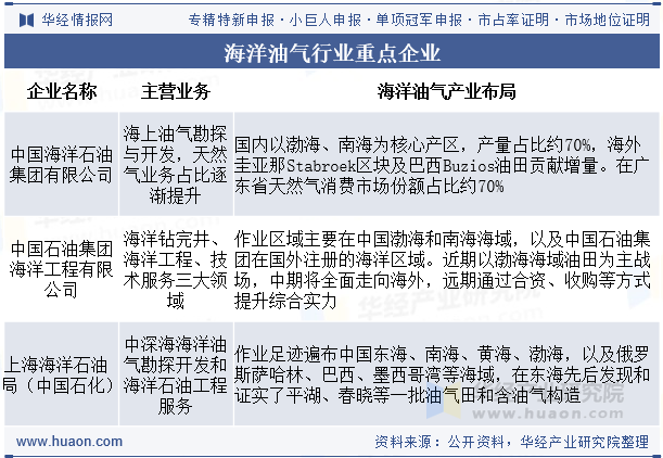 海洋油气行业重点企业
