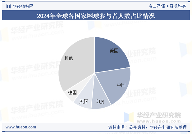 2024年全球各国家网球参与者人数占比情况